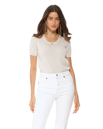 Monticelli Women's Pure Cashmere T-Shirt Light Grey Made In Italy 2