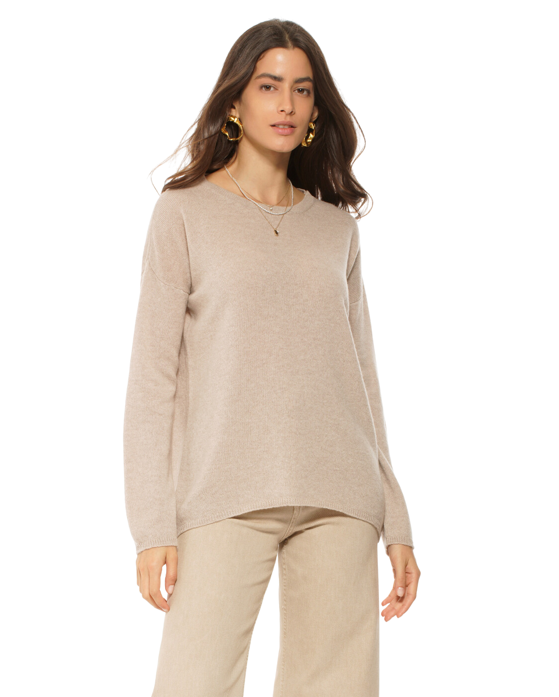 Monticelli Women's Oversized Cashmere Boatneck Sweater Beige Made In Italy 2