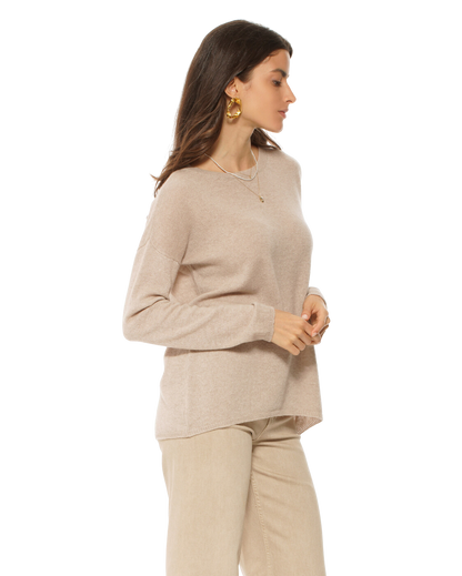 Monticelli Women's Oversized Cashmere Boatneck Sweater Beige Made In Italy 3