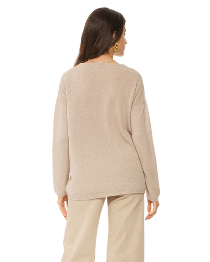 Monticelli Women's Oversized Cashmere Boatneck Sweater Beige Made In Italy 4