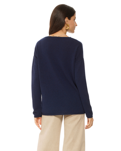 Monticelli Women's Oversized Cashmere Boatneck Sweater Blue 3