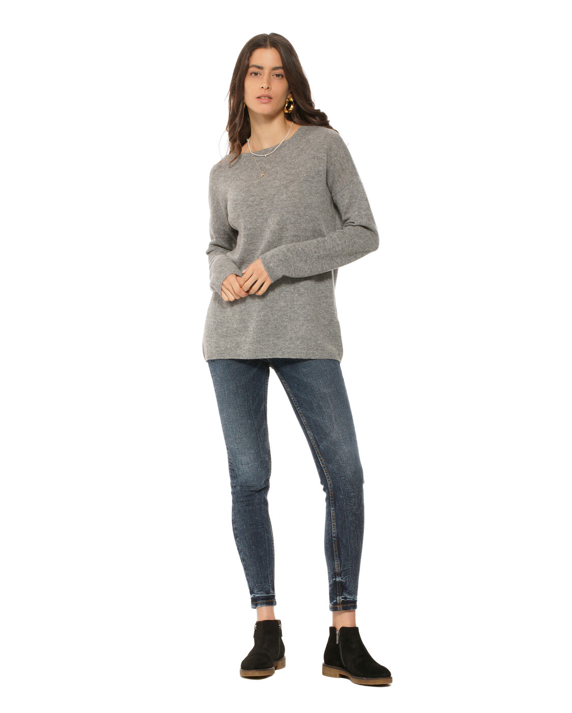 Monticelli Women's Oversized Cashmere Boatneck Sweater Medium Grey 4