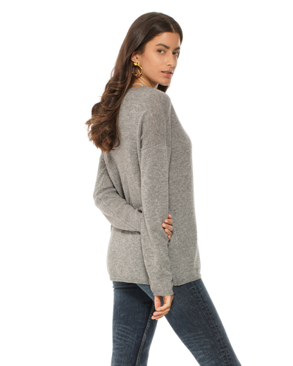 Monticelli Women's Oversized Cashmere Boatneck Sweater Medium Grey 3