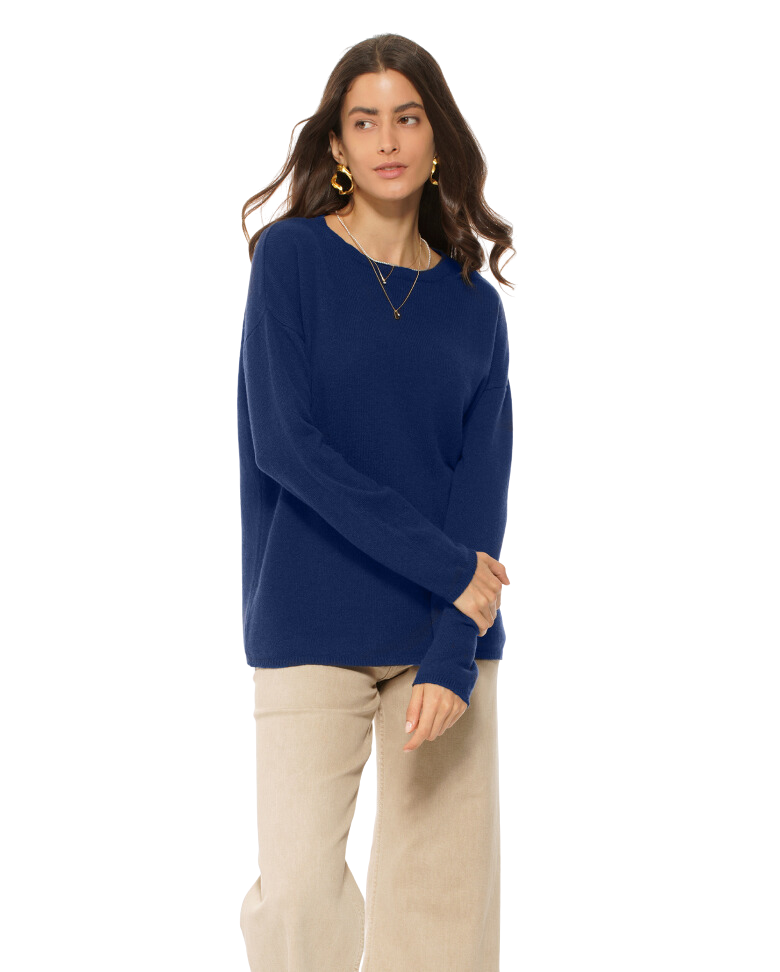 Monticelli Women's Oversized Cashmere Boatneck Sweater Medium Blue 1