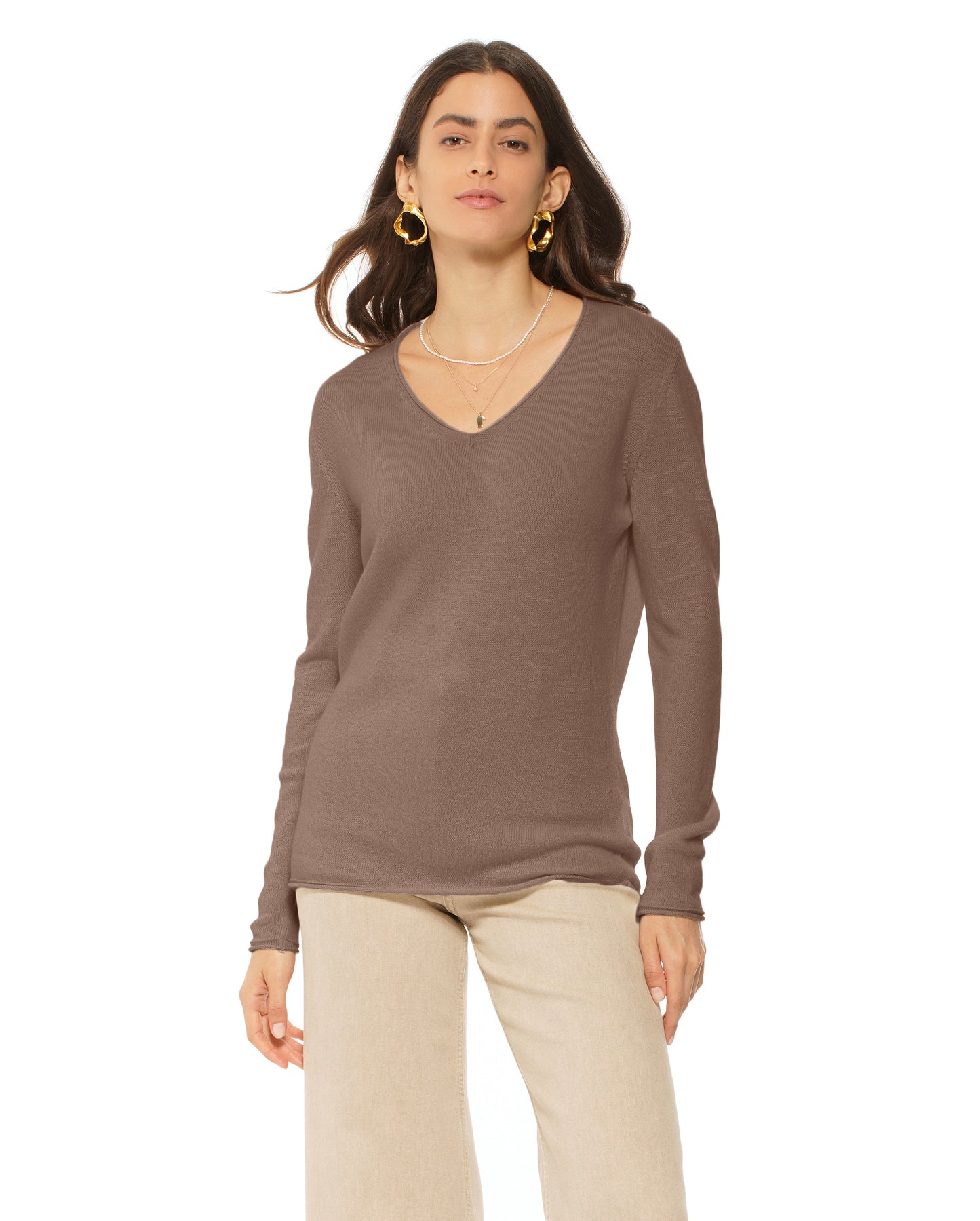 Women's Ultra-Light Cashmere V-Neck Sweater Brown
