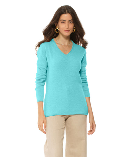 Women's Ultra-Light Cashmere V-Neck Sweater Cyan