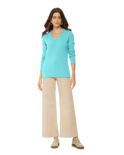Women's Ultra-Light Cashmere V-Neck Sweater Cyan