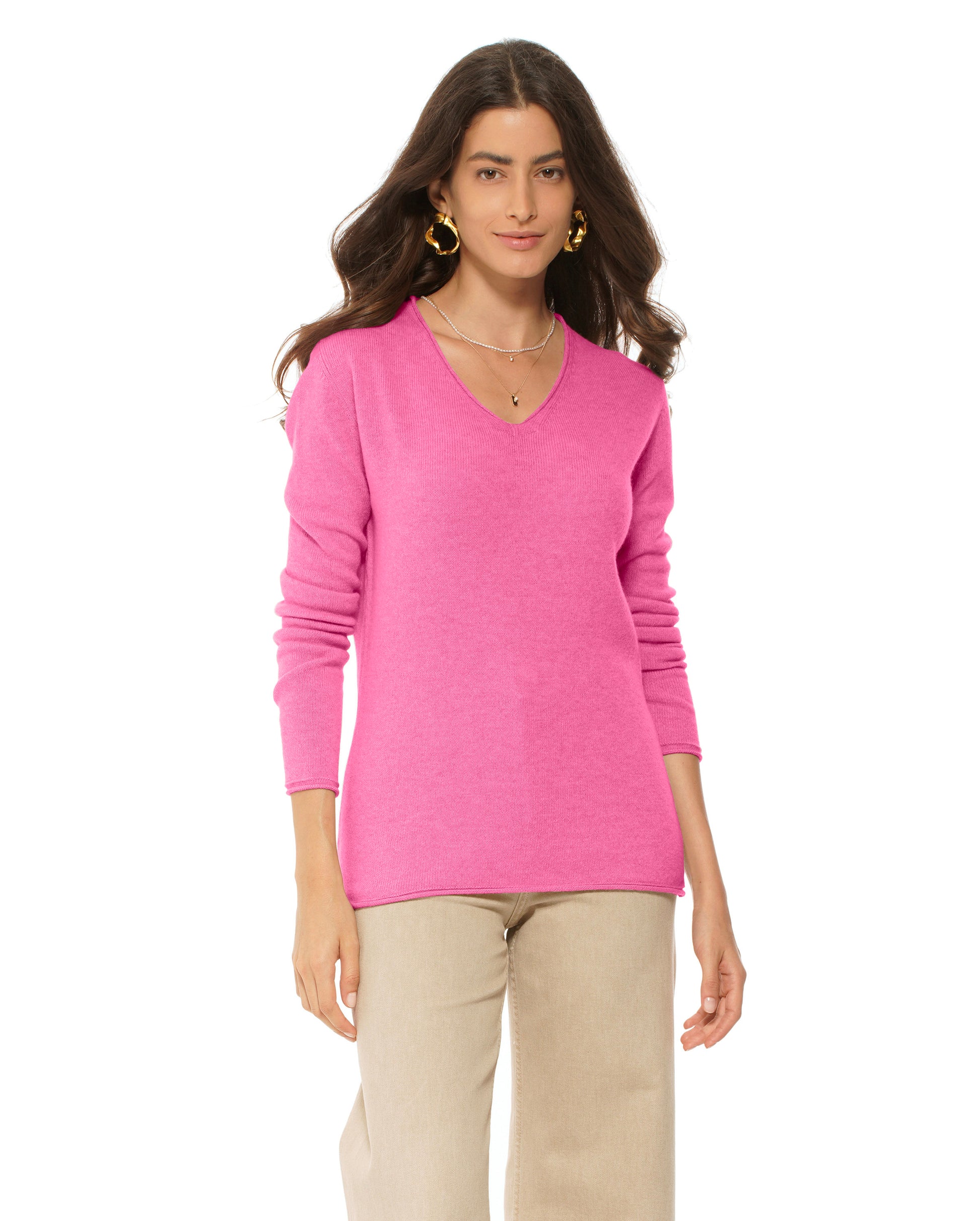 Women's Ultra-Light Cashmere V-Neck Sweater Fuchsia