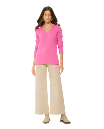 Women's Ultra-Light Cashmere V-Neck Sweater Fuchsia