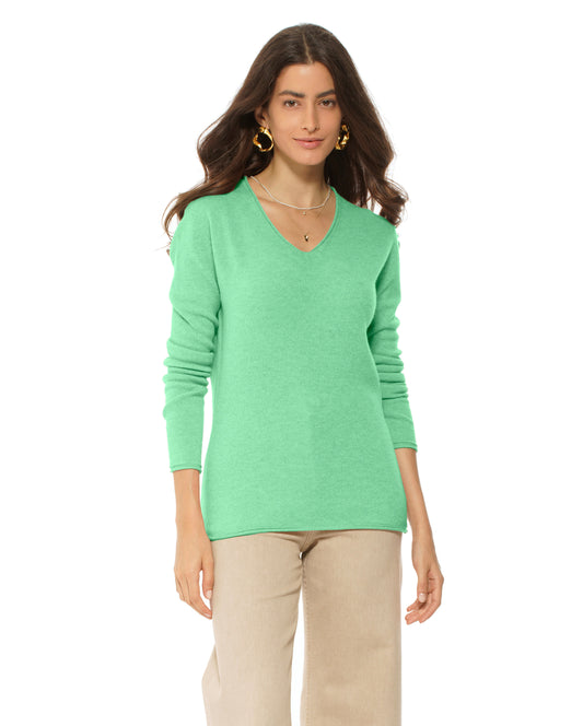 Women's Ultra-Light Cashmere V-Neck Sweater Kiwi