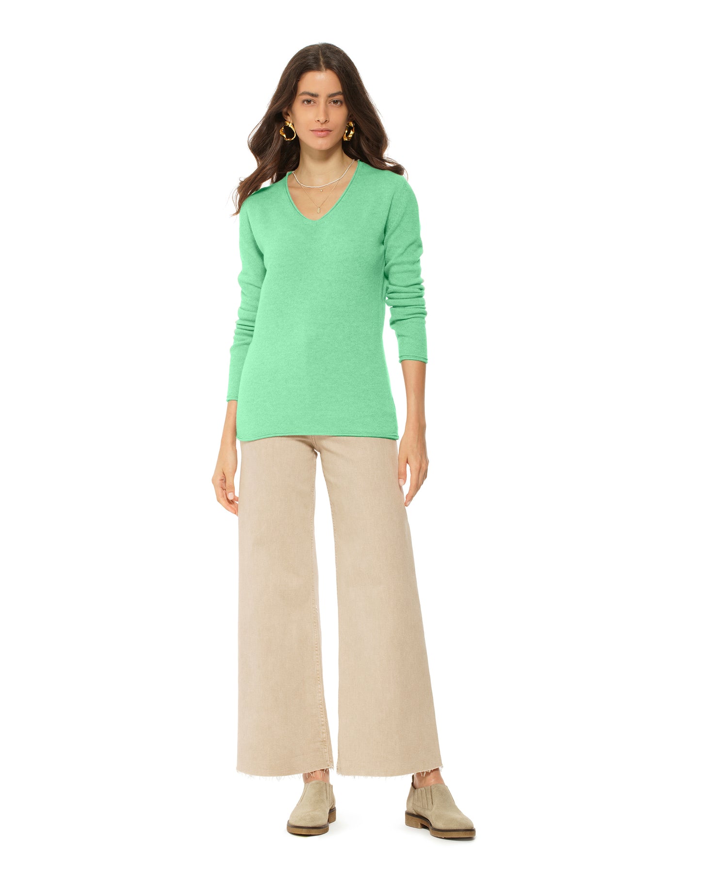 Women's Ultra-Light Cashmere V-Neck Sweater Kiwi