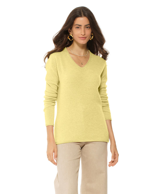 Women's Ultra-Light Cashmere V-Neck Sweater Lemon Yellow