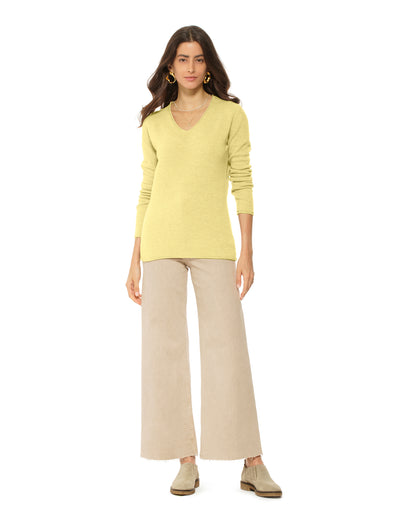 Women's Ultra-Light Cashmere V-Neck Sweater Lemon Yellow