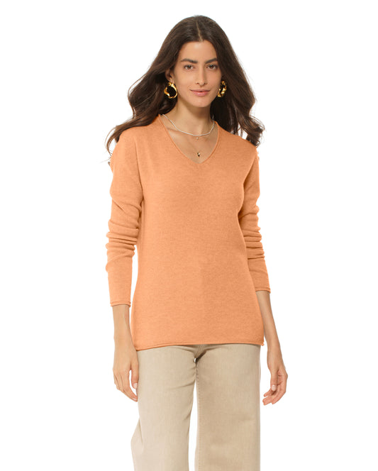 Women's Ultra-Light Cashmere V-Neck Sweater Orange