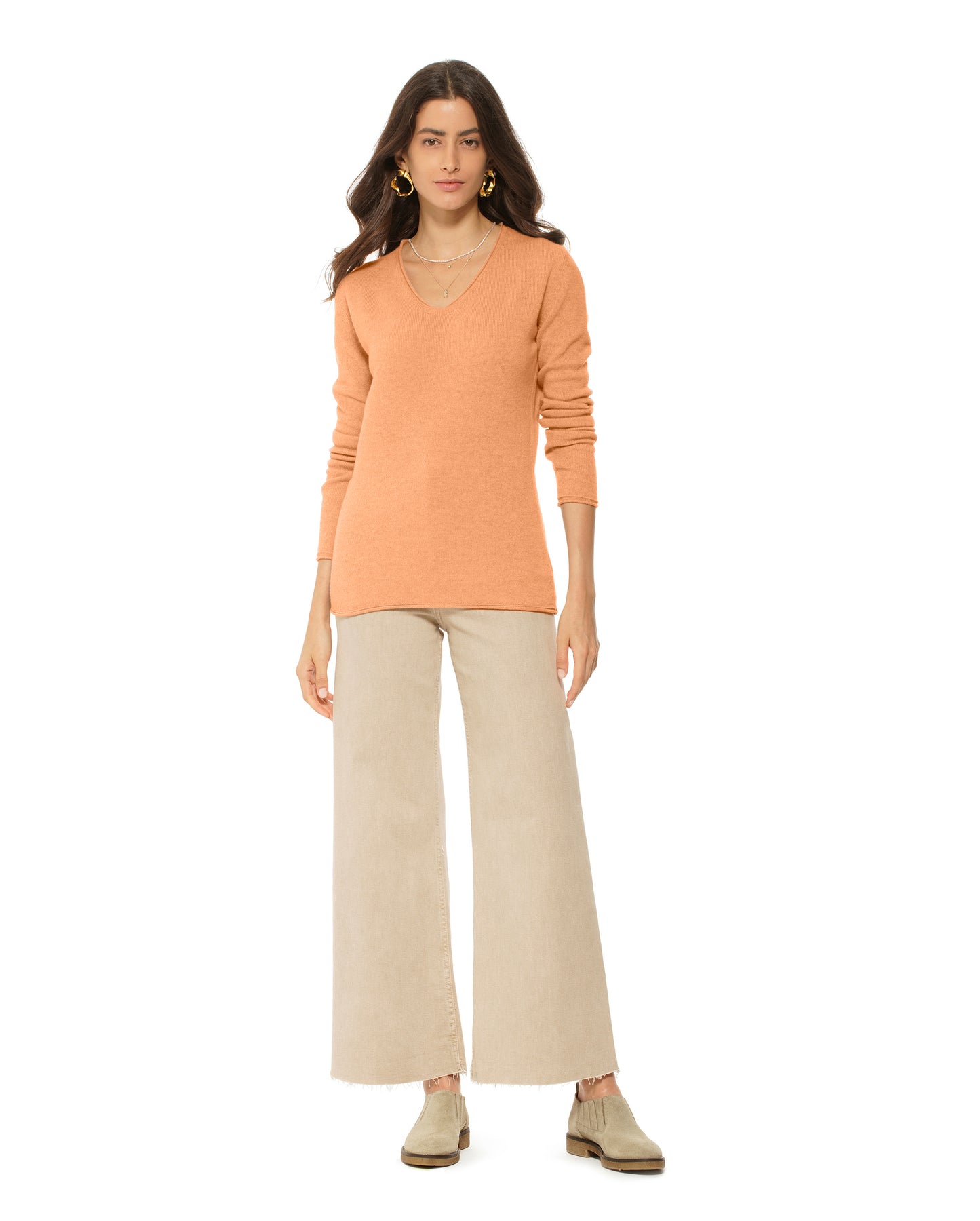 Women's Ultra-Light Cashmere V-Neck Sweater Orange