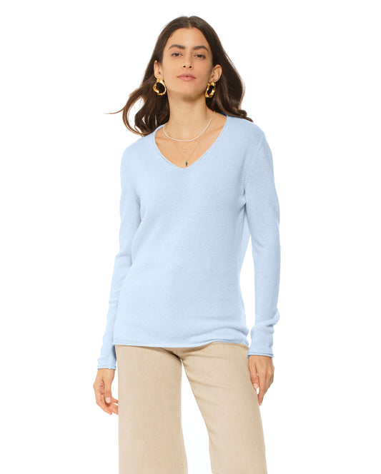 Women's Ultra-Light Cashmere V-Neck Sweater Pastel Blue