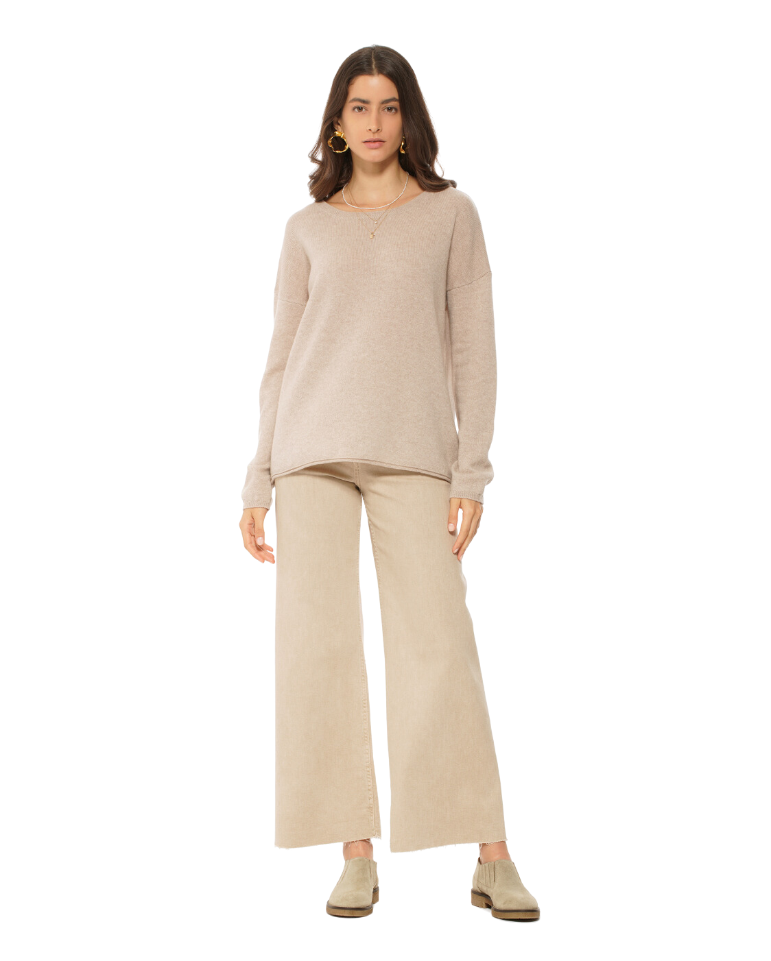 Monticelli Women's Pure Cashmere Hoodie Sweater Beige Made In Italy 2