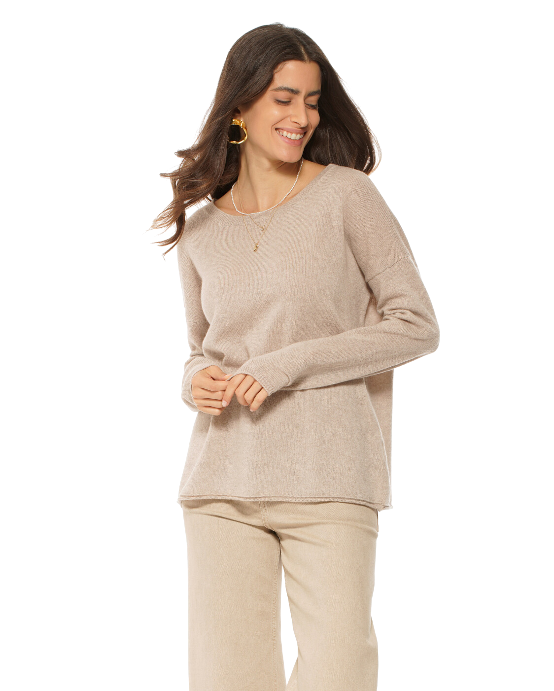 Monticelli Women's Pure Cashmere Hoodie Sweater Beige Made In Italy 1