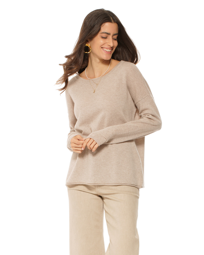 Monticelli Women's Pure Cashmere Hoodie Sweater Beige Made In Italy 1