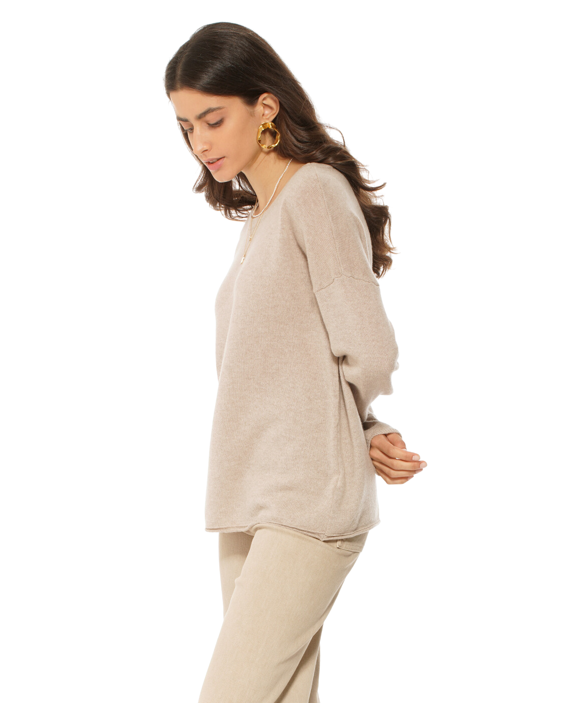 Monticelli Women's Pure Cashmere Lounge Sweater Beige Made In Italy 3