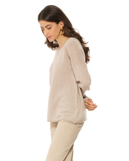 Monticelli Women's Pure Cashmere Lounge Sweater Beige Made In Italy 3