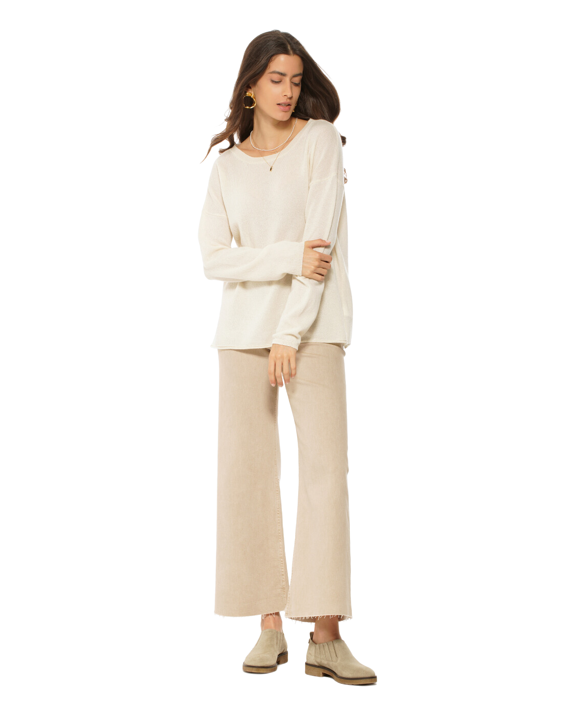 Monticelli Women's Pure Cashmere Lounge Sweater Milk White 2