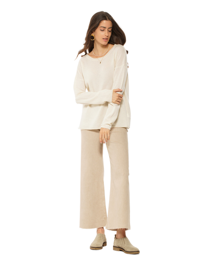 Monticelli Women's Pure Cashmere Lounge Sweater Milk White 2