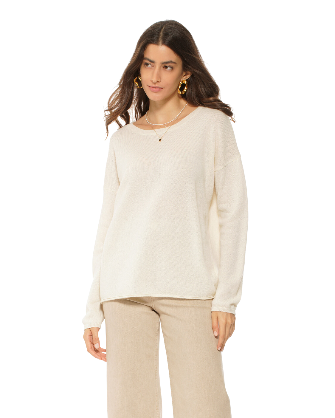 Monticelli Women's Pure Cashmere Lounge Sweater Milk White 1