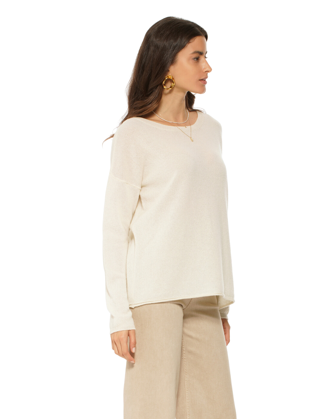 Monticelli Women's Pure Cashmere Lounge Sweater Milk White 4