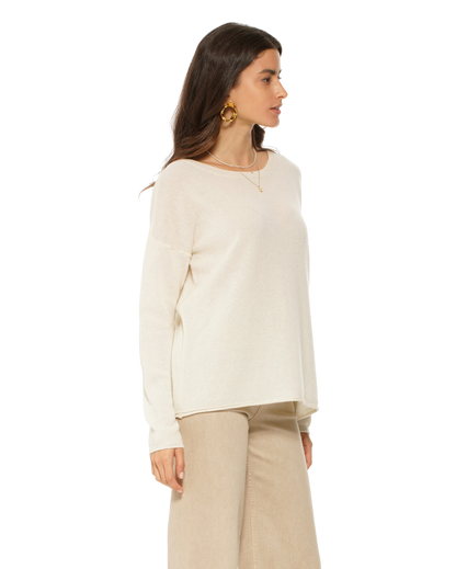 Monticelli Women's Pure Cashmere Lounge Sweater Milk White 4