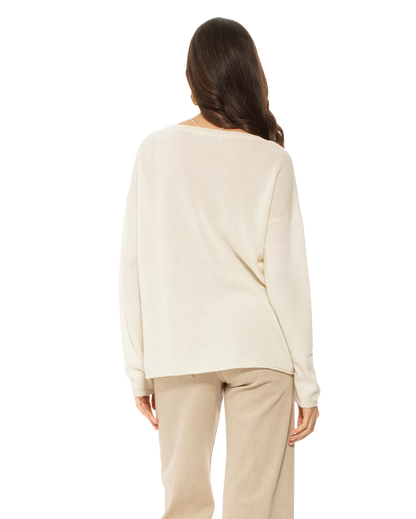 Monticelli Women's Pure Cashmere Lounge Sweater Milk White 3