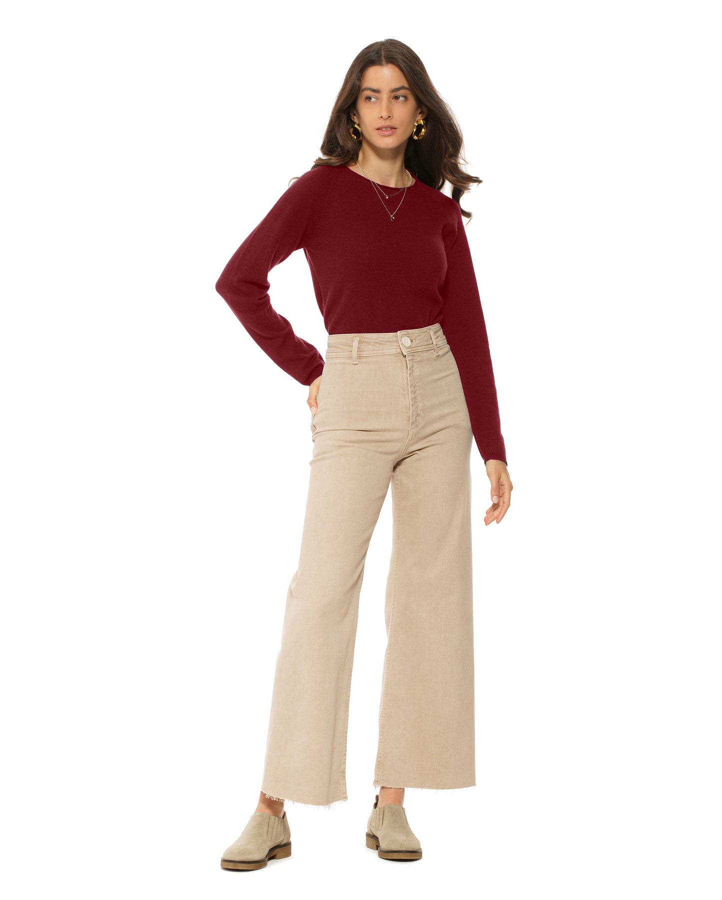 Women's Ultralight Cashmere Raglan Crew Neck Sweater Bordeaux