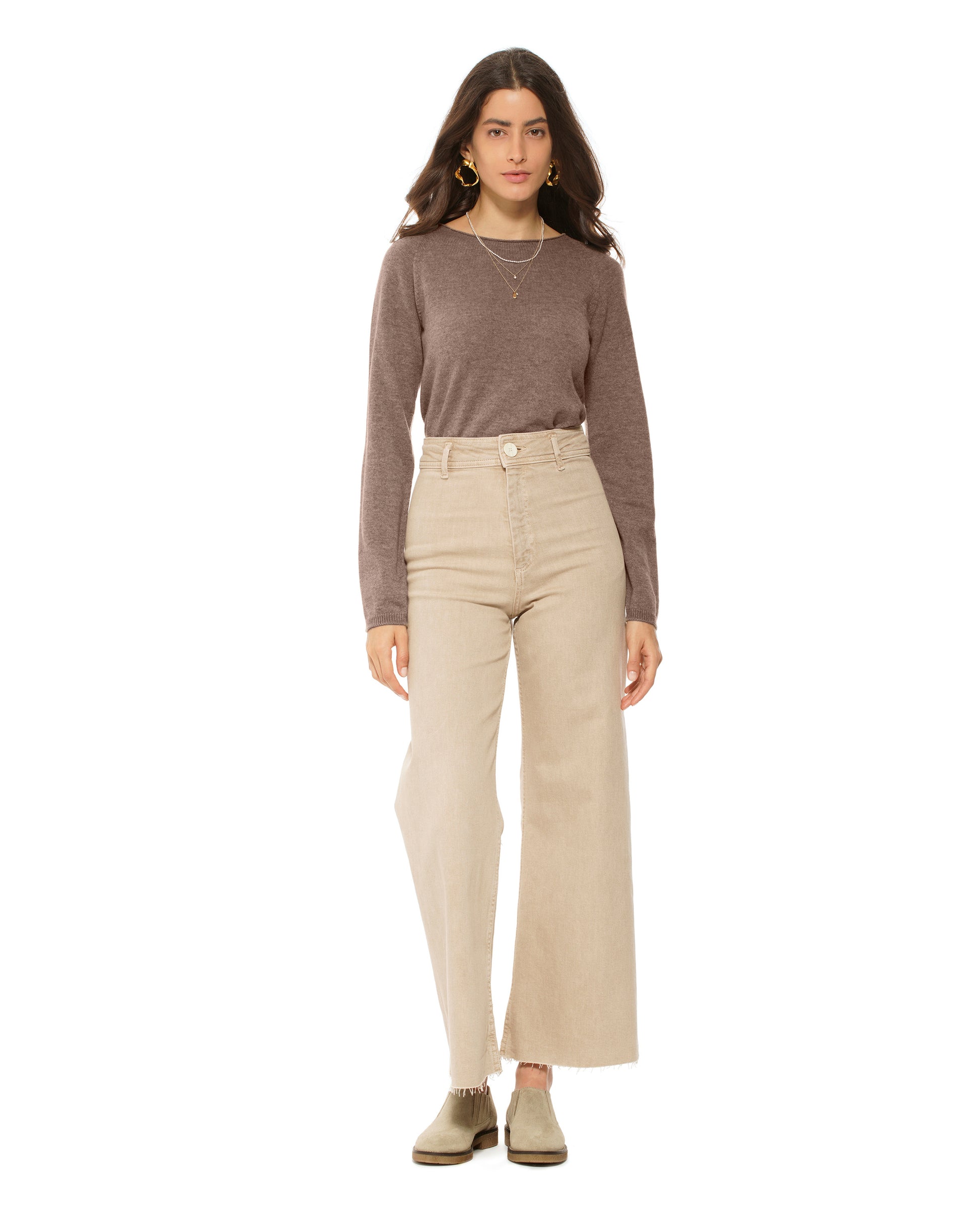 Monticelli Women's Ultralight Cashmere Raglan Crew Neck Sweater Brown Made In Italy 1