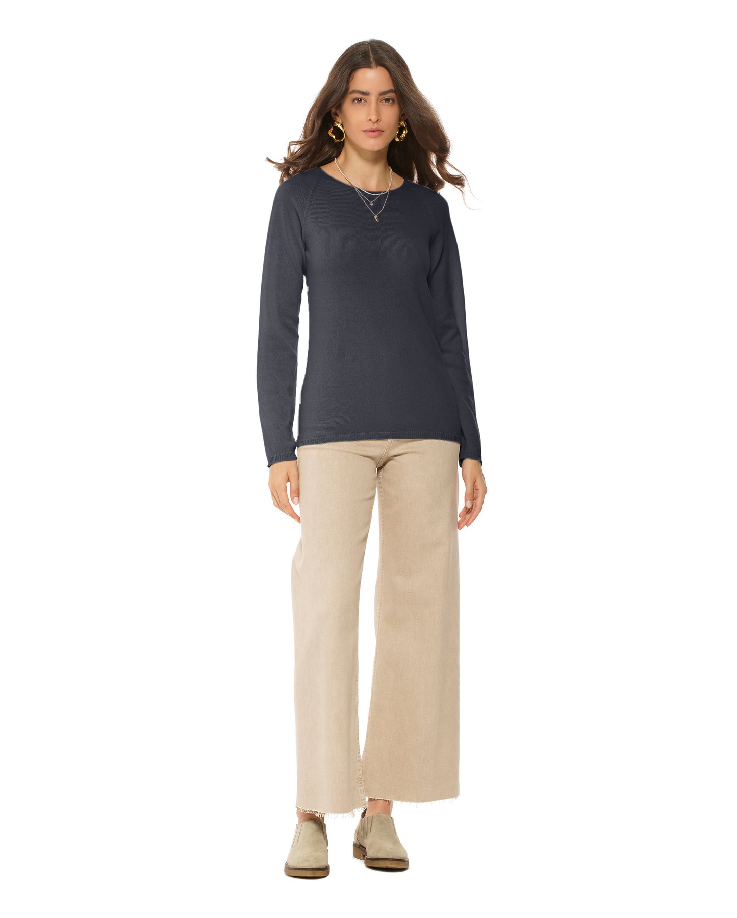 Women's Ultralight Cashmere Raglan Crew Neck Sweater Charcoal