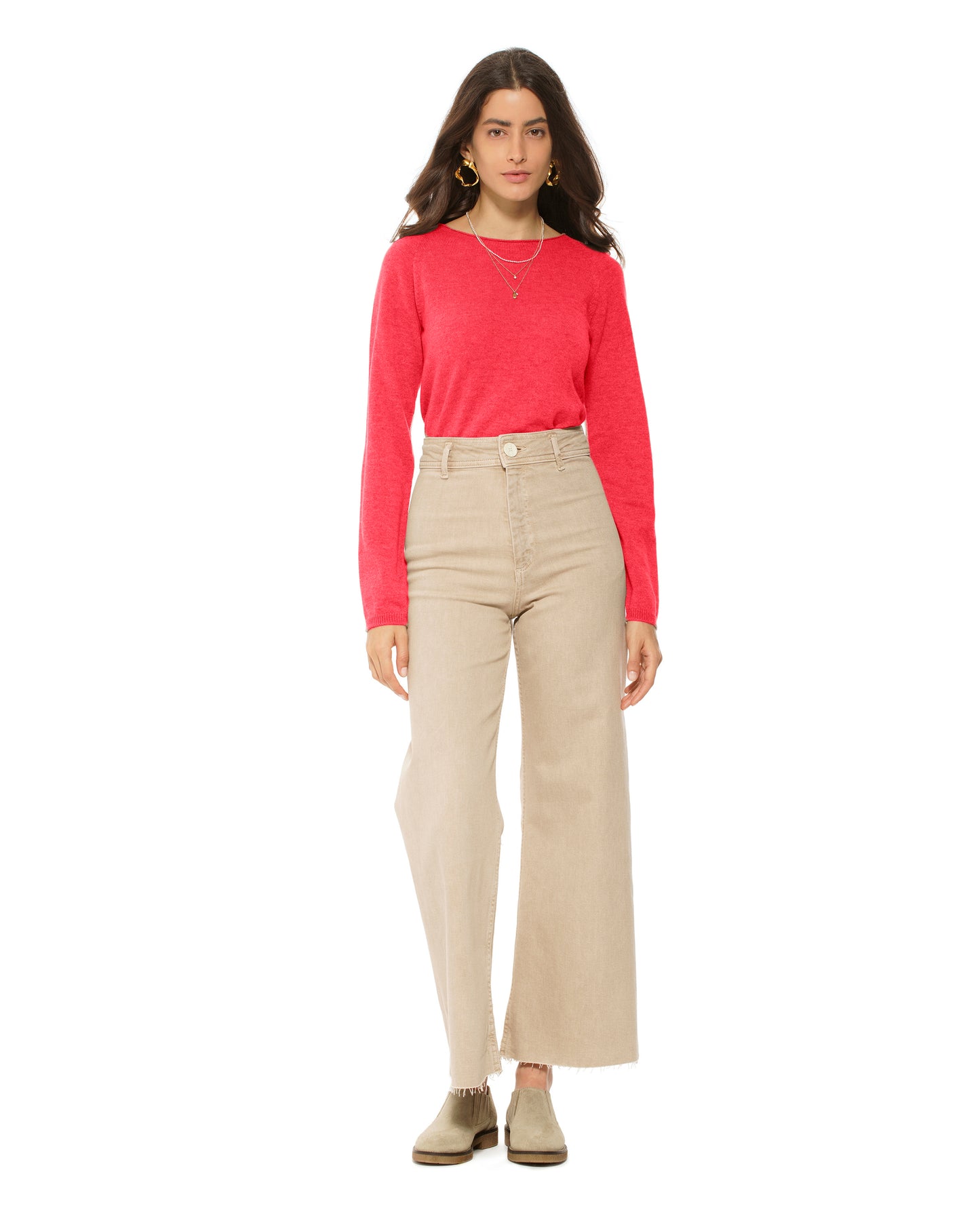 Women's Ultralight Cashmere Raglan Crew Neck Sweater Coral Red