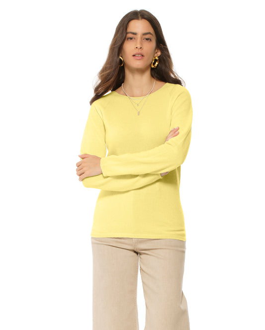 Women's Ultralight Cashmere Raglan Crew Neck Sweater Lemon Yellow