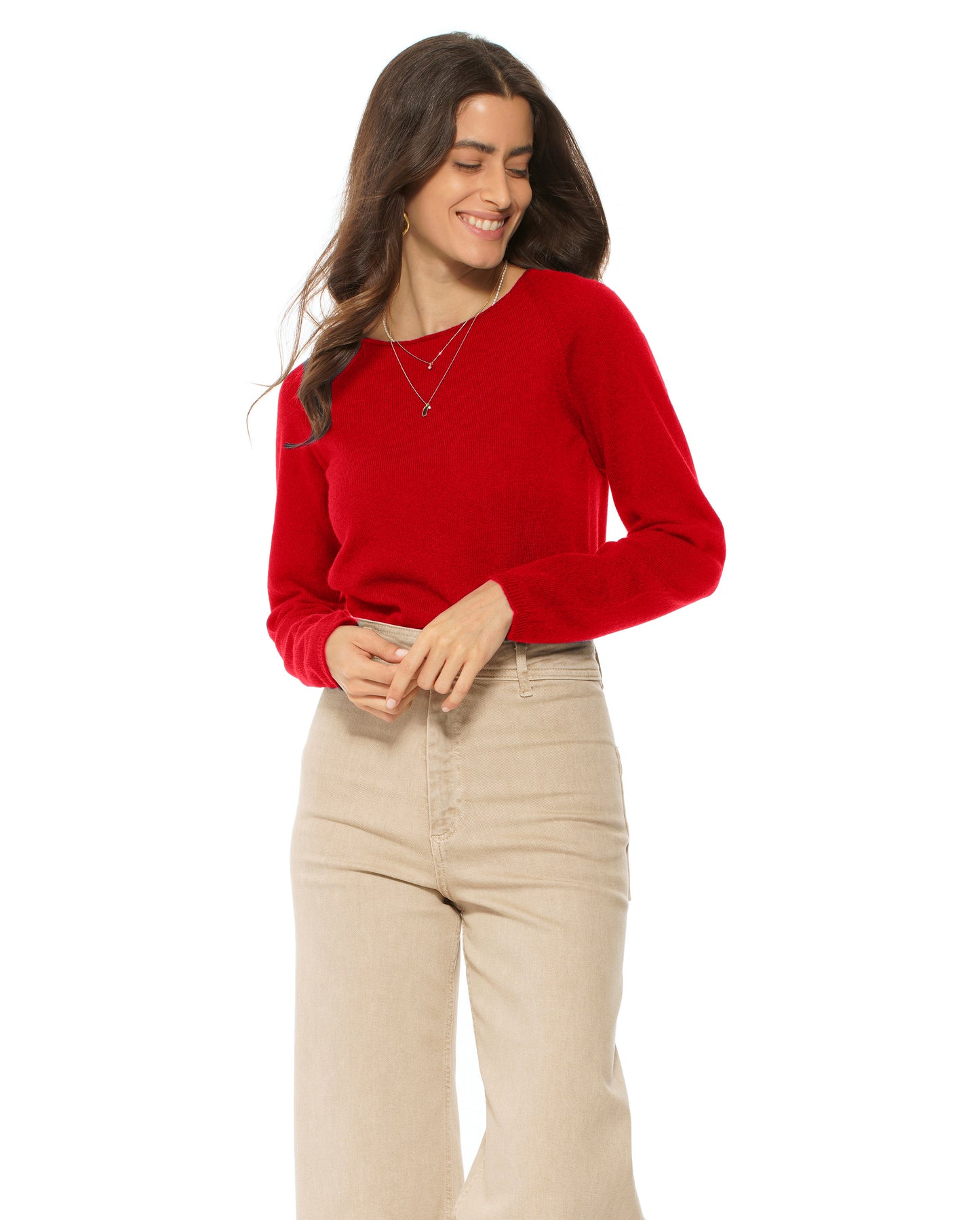 Women's Ultralight Cashmere Raglan Crew Neck Sweater Red