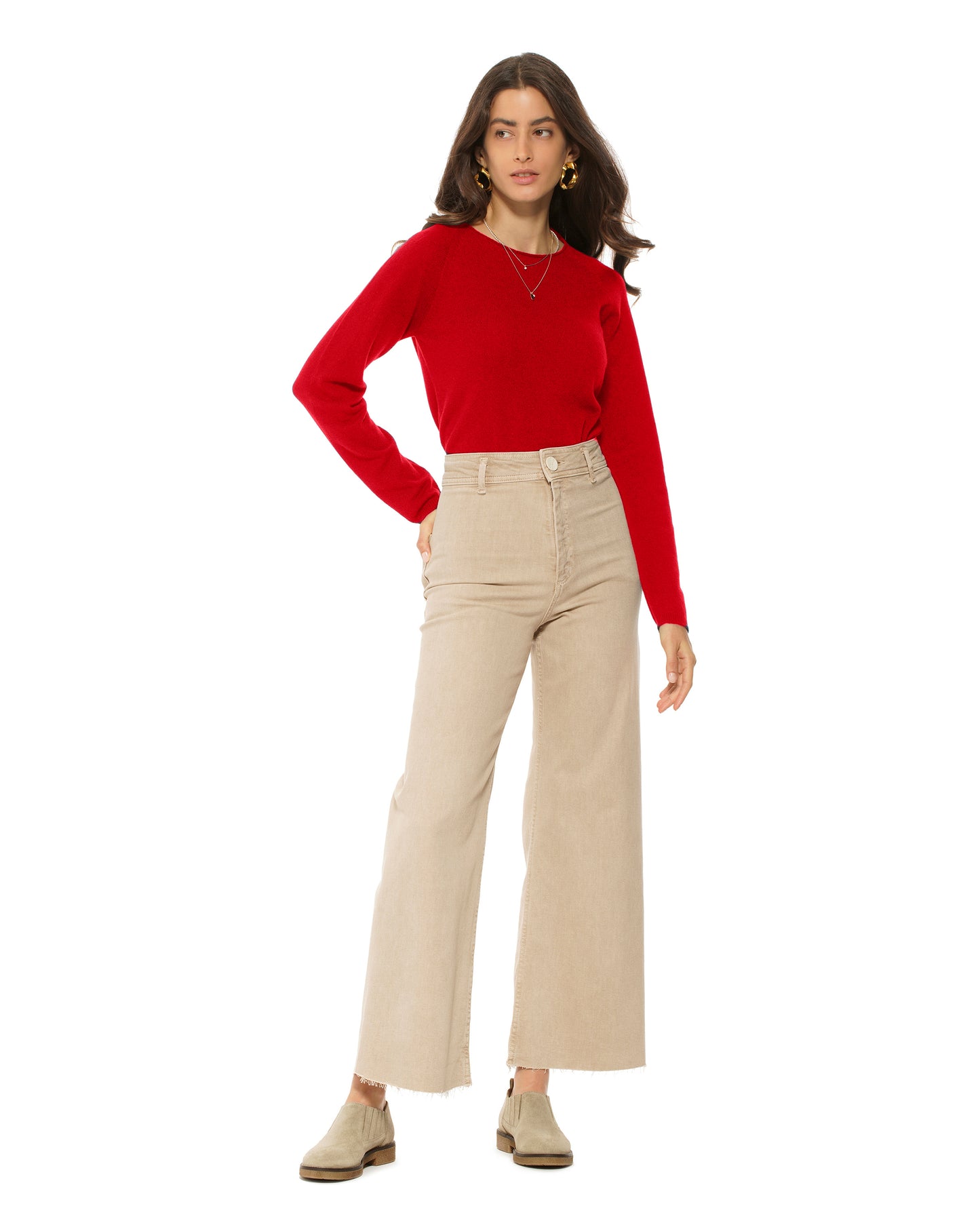 Women's Ultralight Cashmere Raglan Crew Neck Sweater Red