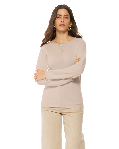 Monticelli Women's Ultralight Cashmere Raglan Crew Neck Sweater Beige Made In Italy 1