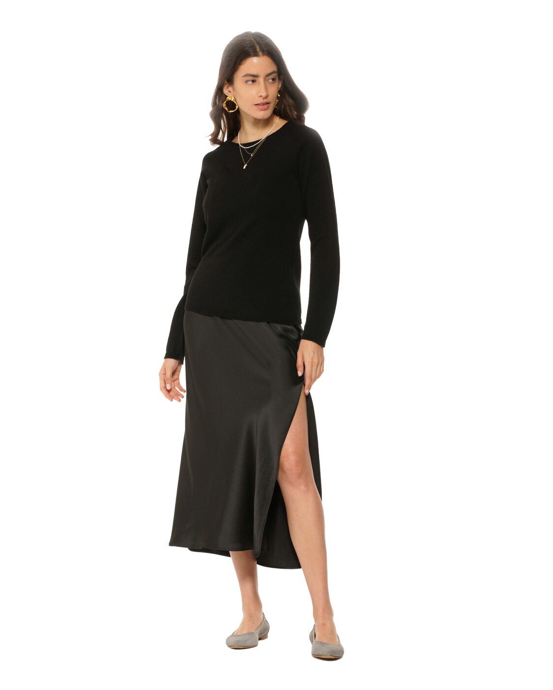 Monticelli Women's Ultralight Cashmere Raglan Crew Neck Sweater Black 2