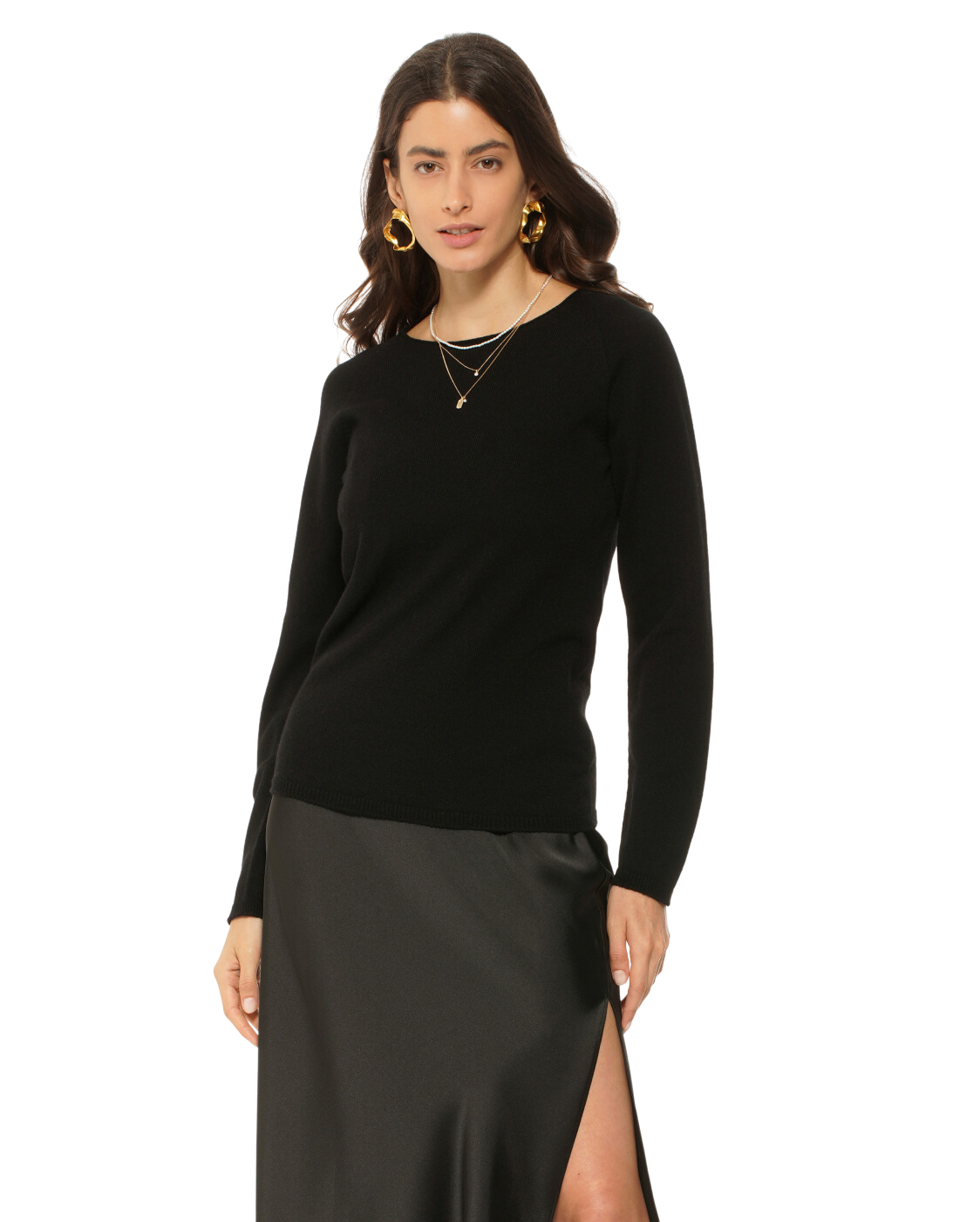 Monticelli Women's Ultralight Cashmere Raglan Crew Neck Sweater Black 1