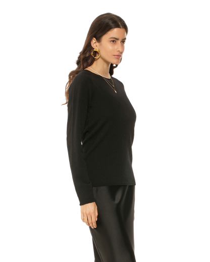 Monticelli Women's Ultralight Cashmere Raglan Crew Neck Sweater Black 3
