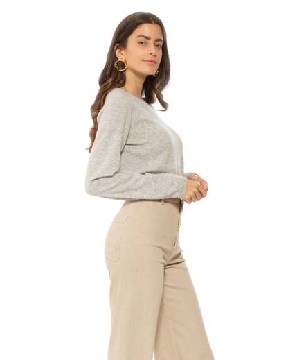 Monticelli Women's Ultralight Cashmere Raglan Crew Neck Sweater Light Grey Made In Italy 3