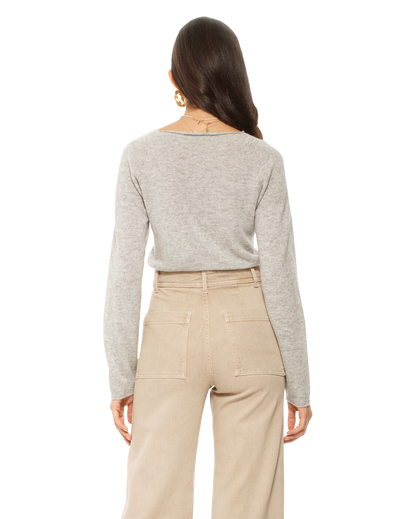 Monticelli Women's Ultralight Cashmere Raglan Crew Neck Sweater Light Grey Made In Italy 4