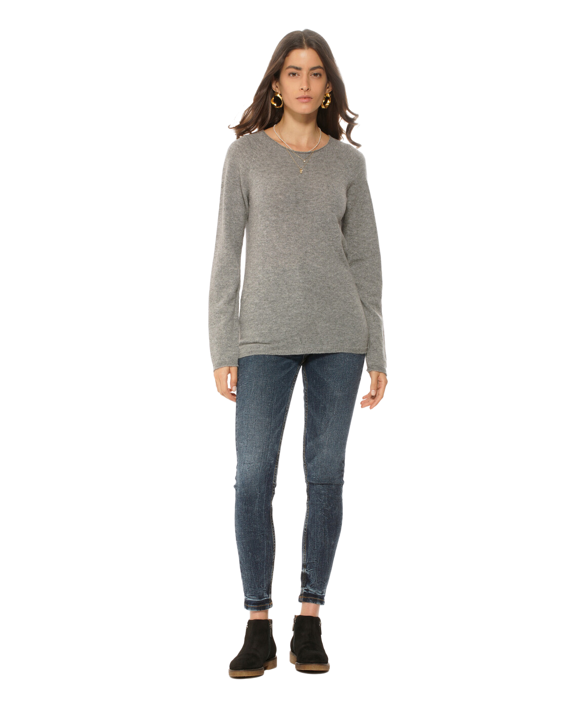 Monticelli Women's Ultralight Cashmere Raglan Crew Neck Sweater Medium Grey 2