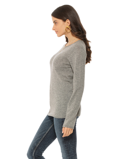 Monticelli Women's Ultralight Cashmere Raglan Crew Neck Sweater Medium Grey 3