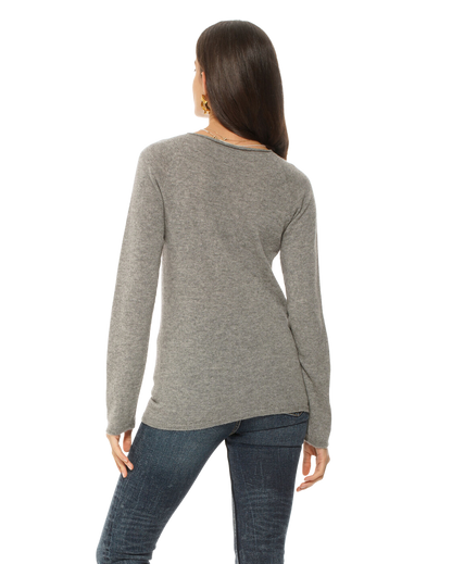 Monticelli Women's Ultralight Cashmere Raglan Crew Neck Sweater Medium Grey 4