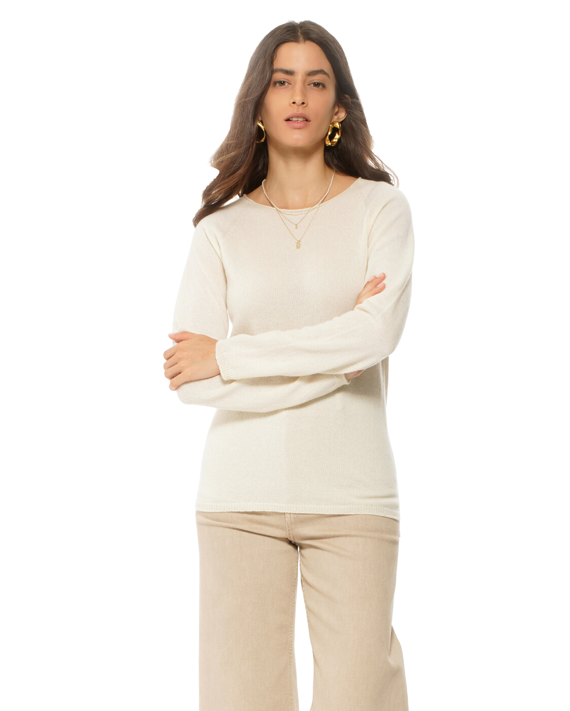 Monticelli Women's Ultralight Cashmere Raglan Crew Neck Sweater Light Grey Made In Italy 2