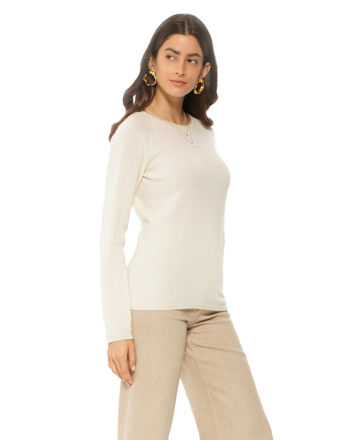 Monticelli Women's Ultralight Cashmere Raglan Crew Neck Sweater Milk White Made In Italy 3