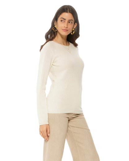 Monticelli Women's Ultralight Cashmere Raglan Crew Neck Sweater Milk White Made In Italy 3